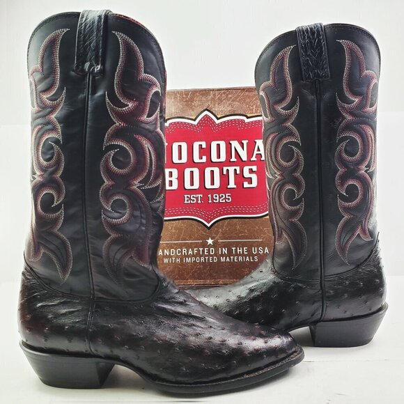 Nocona Boots Black Cherry Full Quill Ostrich Cowboy Barely Worn in Box Men 9.5 D main image 14